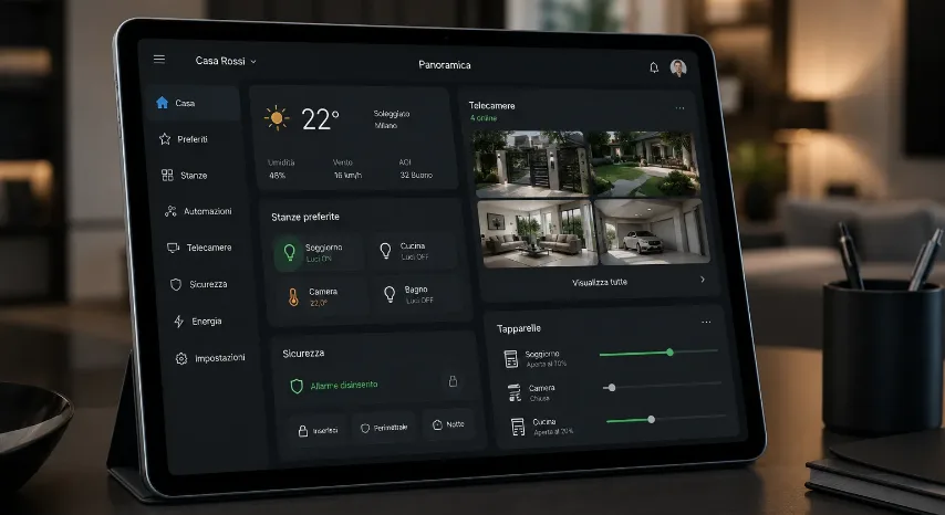 Tablet con il pannello di controllo della casa