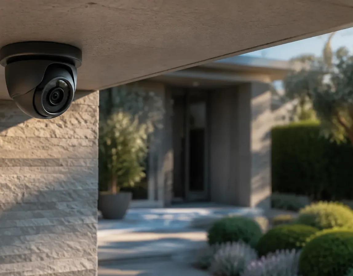 Telecamera dome sotto il portico di una casa