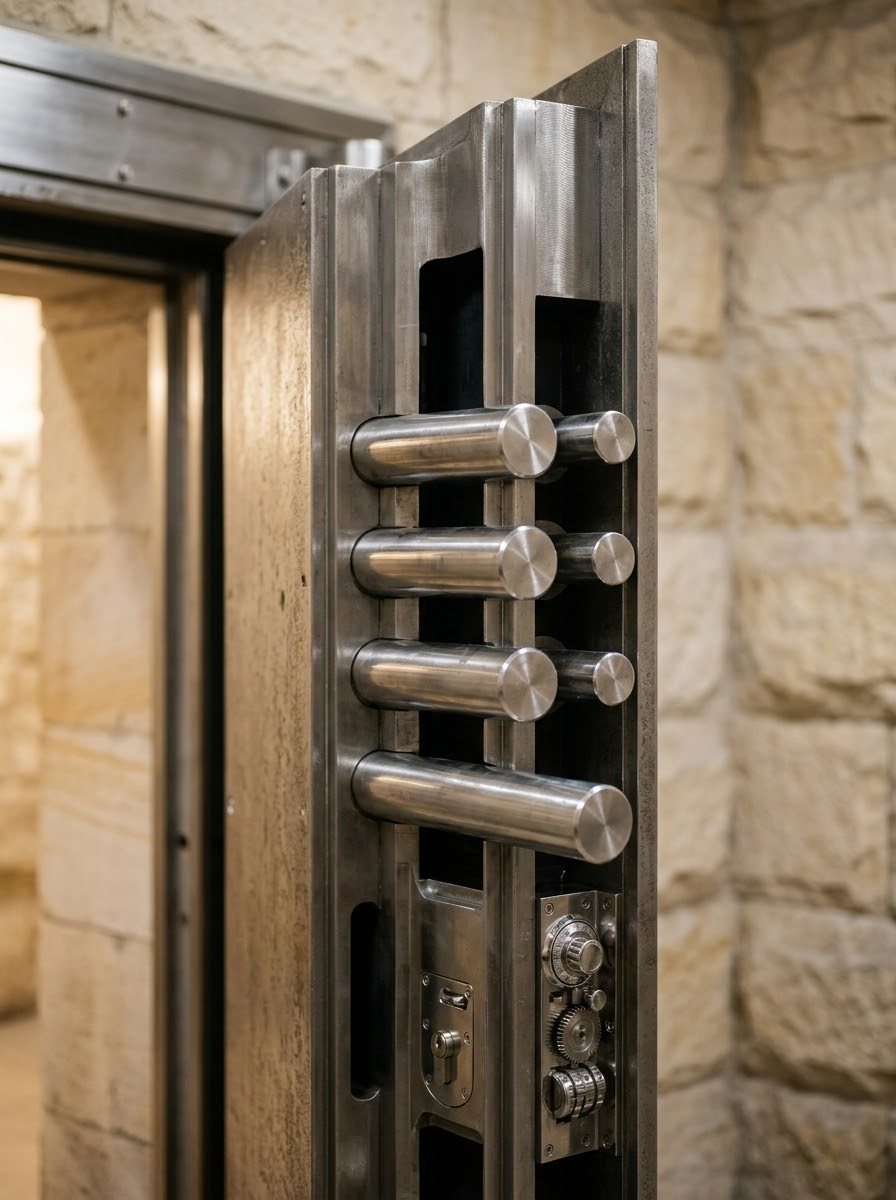 Catenacci e meccanismo di chiusura di una porta corazzata